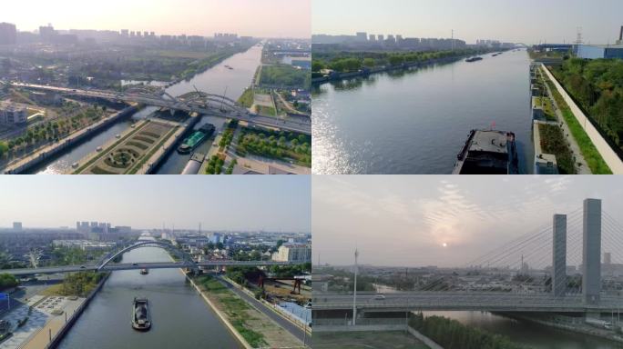 4k-城市运河海安城市河道水路运输河闸
