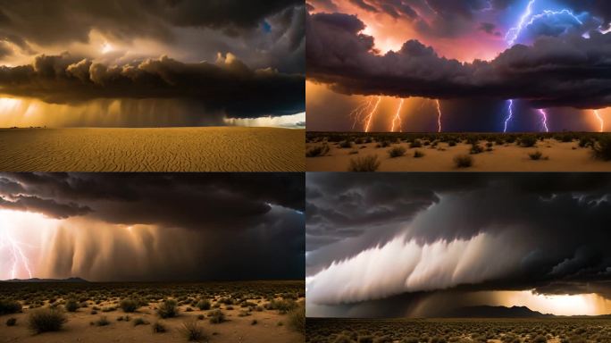 沙漠风暴电闪雷鸣自然风光沙丘干旱