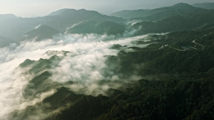 航拍大山大河壮丽山河森林云海