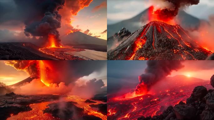 末日活火山爆发喷发岩浆自然灾害ai素材原