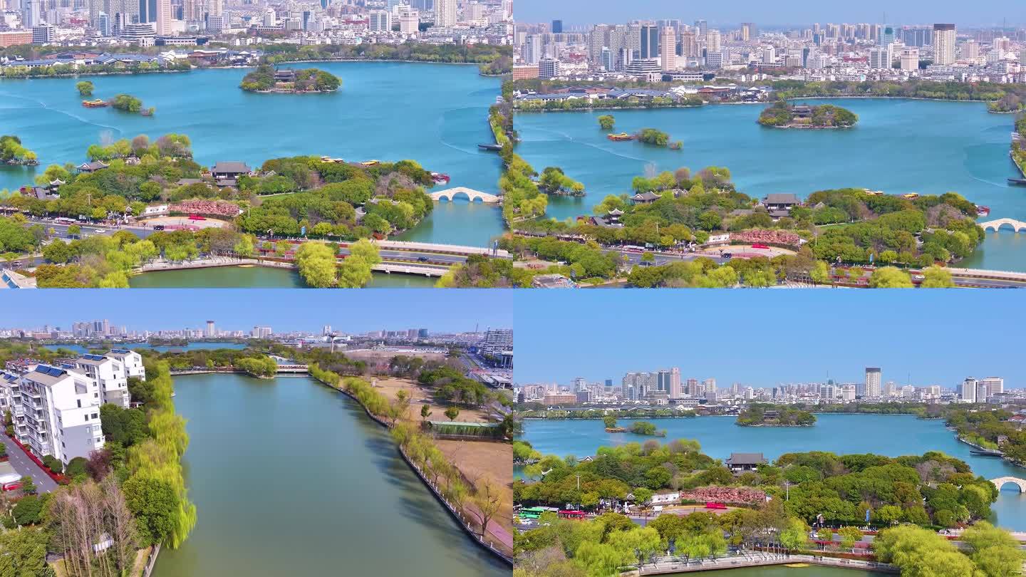 嘉兴市南湖旅游区航拍城市地标景区景点浙江