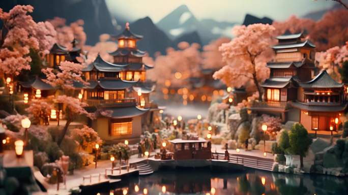 中式传统建筑城镇微缩梦幻场景