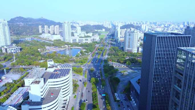 [4K]航拍素材.台州水景公园都市风光