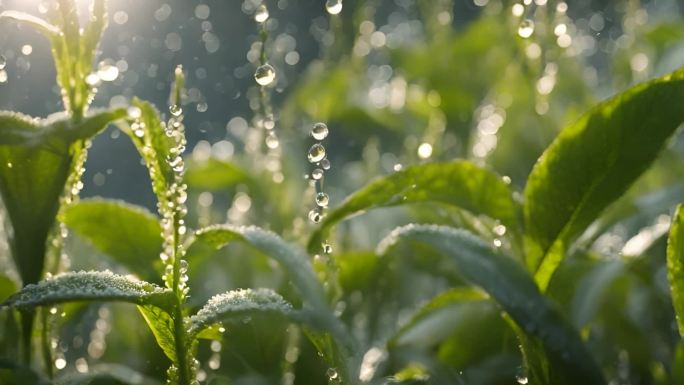 雨后植物叶片 阳光