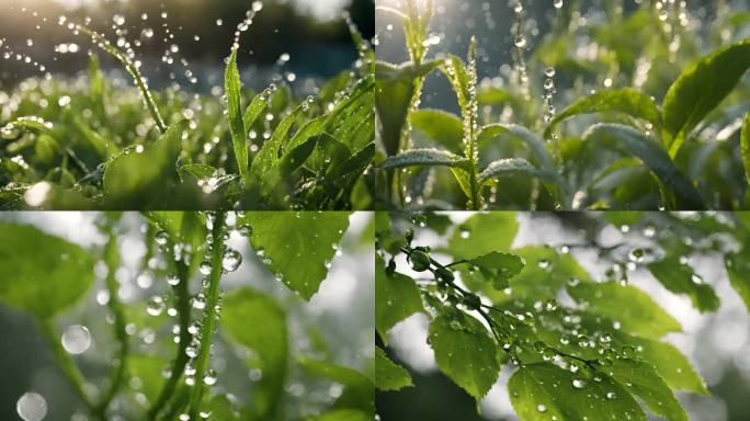 雨后植物叶片 阳光