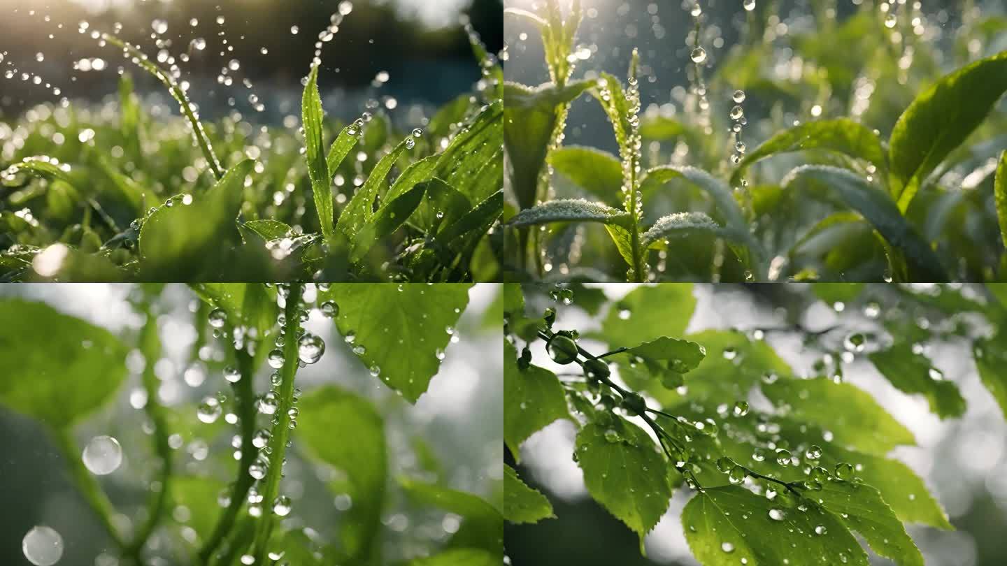 雨后植物叶片 阳光