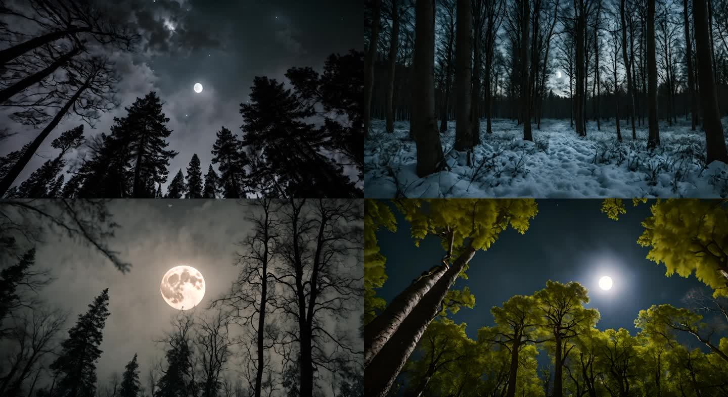 夜晚森林月光