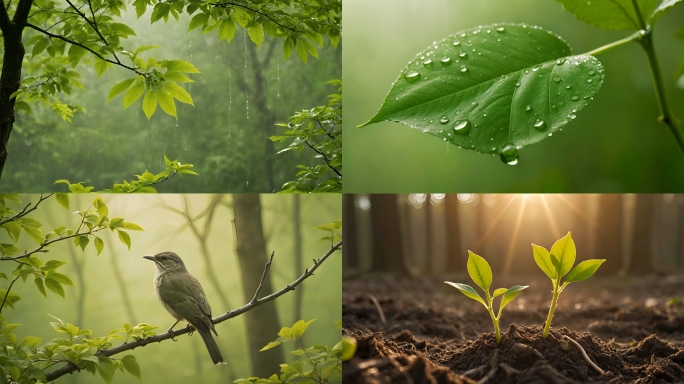 春雨后万物复苏植物发芽清新镜头