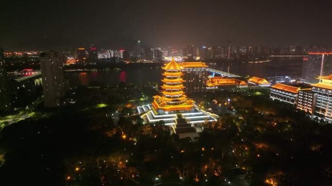 厦门集美区集美市民公园集美塔航拍夜晚夜景