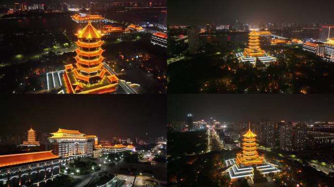 厦门集美区集美市民公园集美塔航拍夜晚夜景