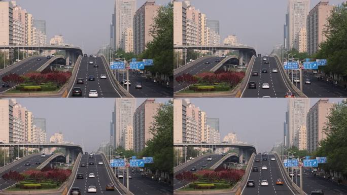 高清实拍北京蓝天白云下长安街车流