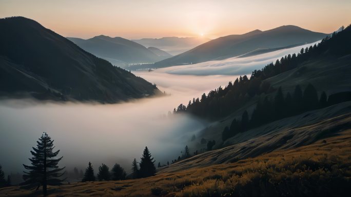 云海山巅云端风景山河山水画卷