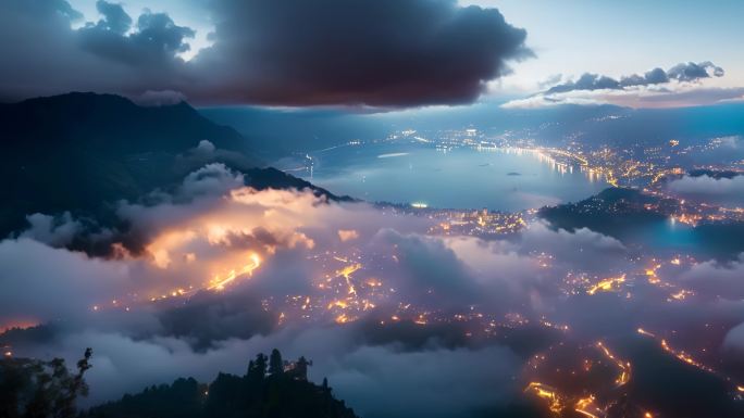 夜景云雾城市