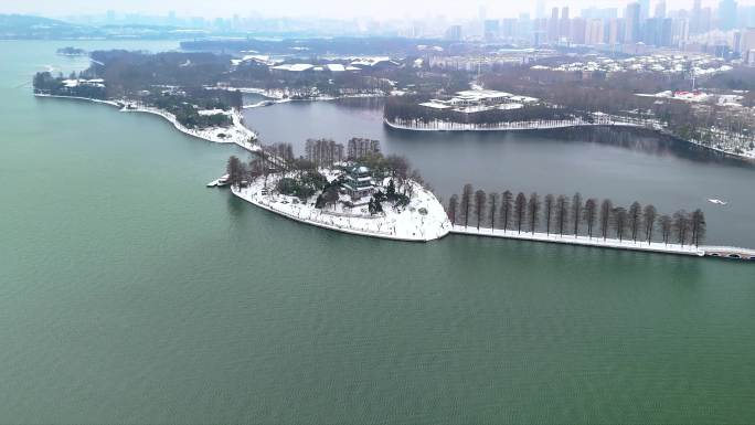 武汉东湖风景区雪后风光航拍