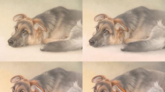 水墨宠物：传统中国画风格中的趴地狗狗动画