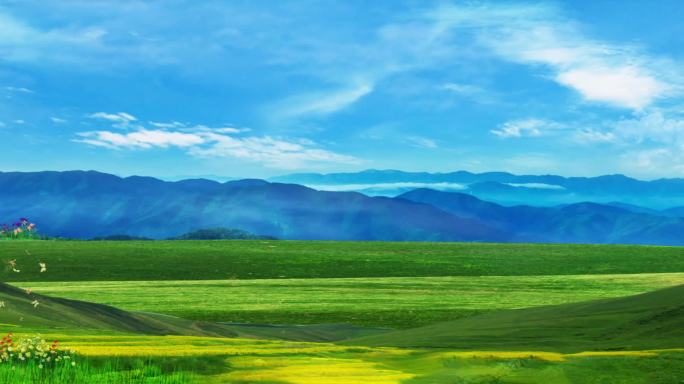 蓝天 白云 草地 风景 6K 循环 宽屏