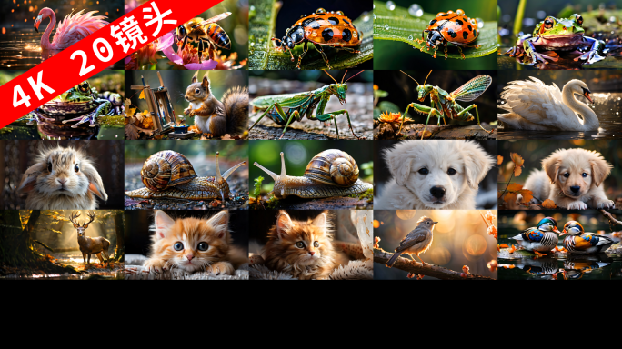 小动物合集 蜜蜂瓢虫蜗牛春天天鹅小鹿青蛙