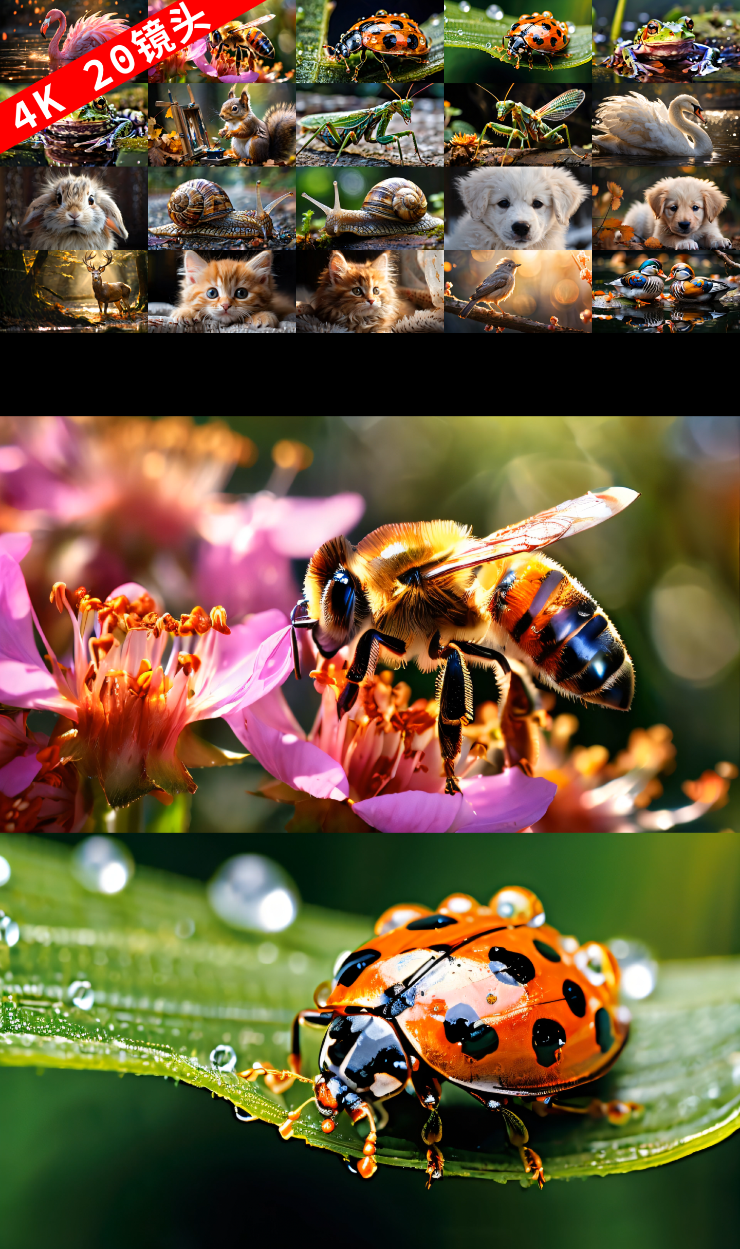 小动物合集 蜜蜂瓢虫蜗牛春天天鹅小鹿青蛙
