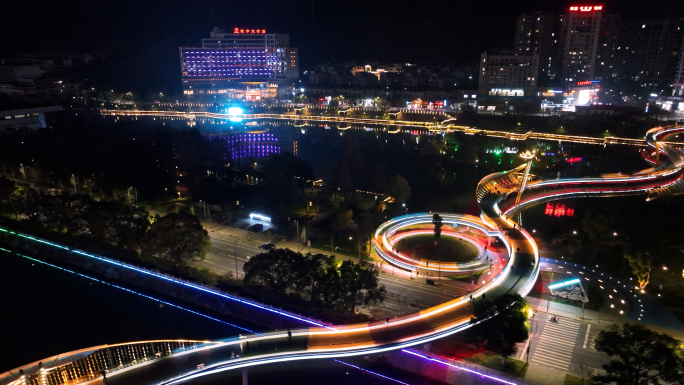 开化城市地标夜景航拍