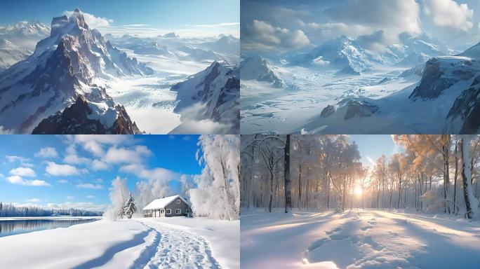 ai冬天雪山冰雪山顶珠峰AIGC背景