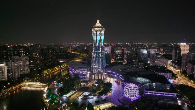 杭州 环球中心 西湖文化广场 灯光秀夜景