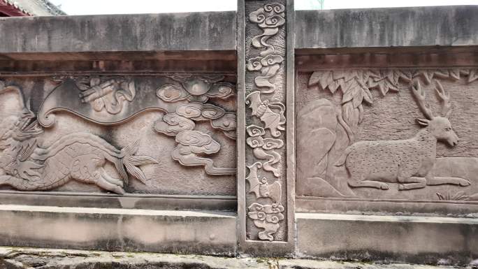 广汉房湖公园广汉文庙孔庙大成殿栏杆浮雕
