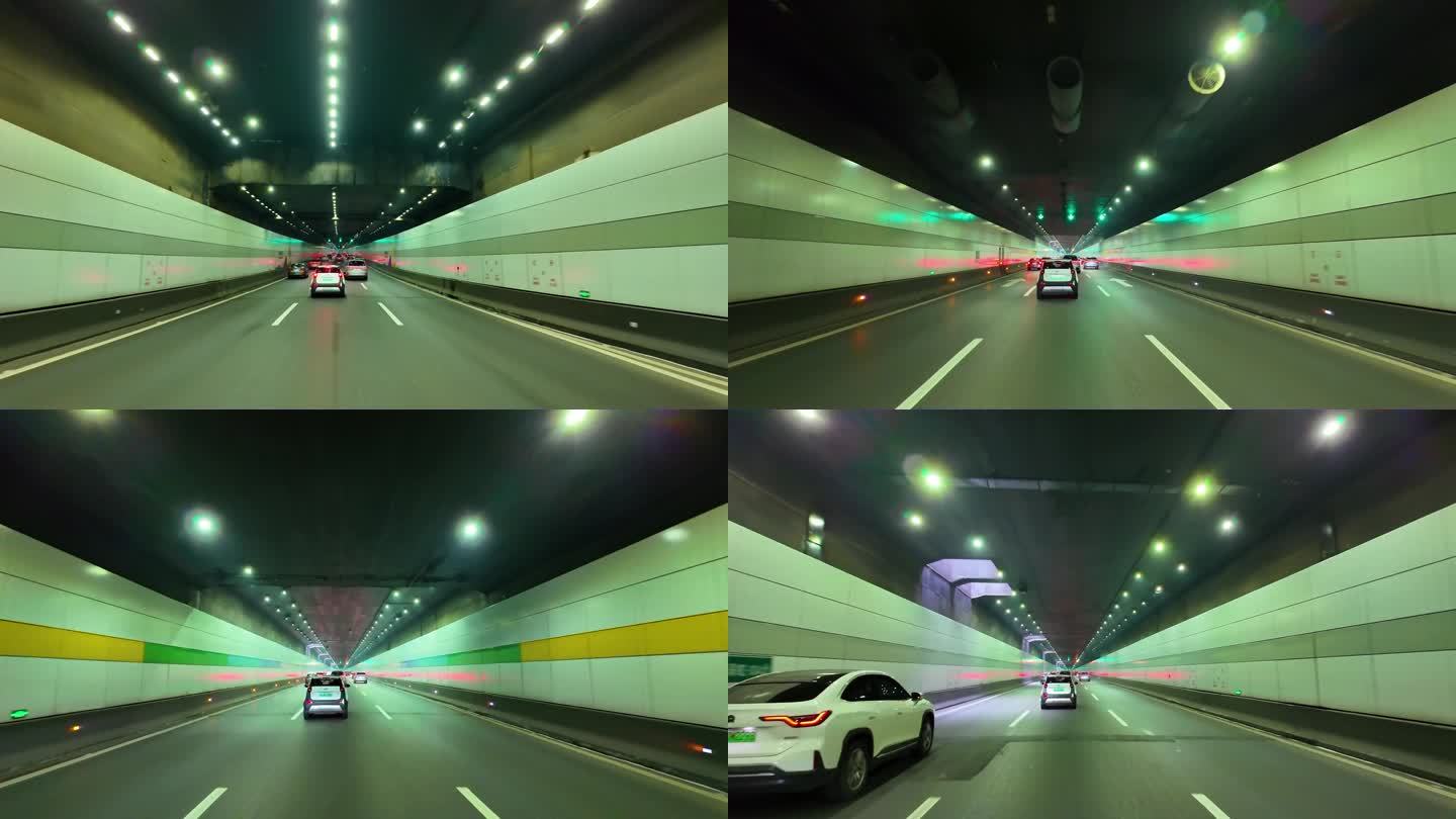 汽车在隧道穿梭开车第一视角飙车城市马路公