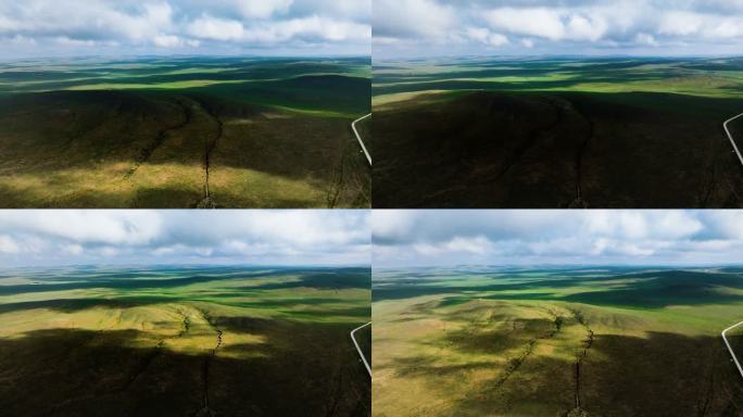 公路行驶车辆航拍动态内蒙古大红山草原美景