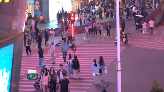 长沙黄兴广场五一广场夜晚夜景人流游客长沙