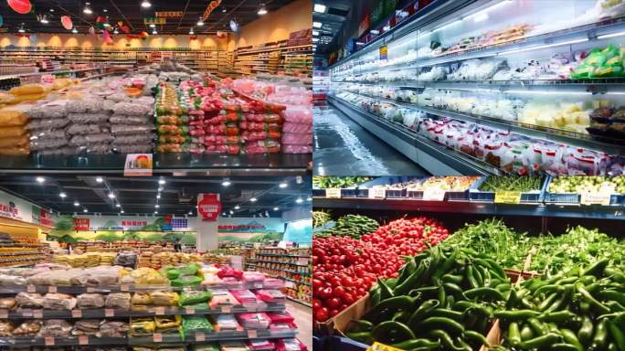 超市货架摆放的购物商品食品水果蔬菜ai素