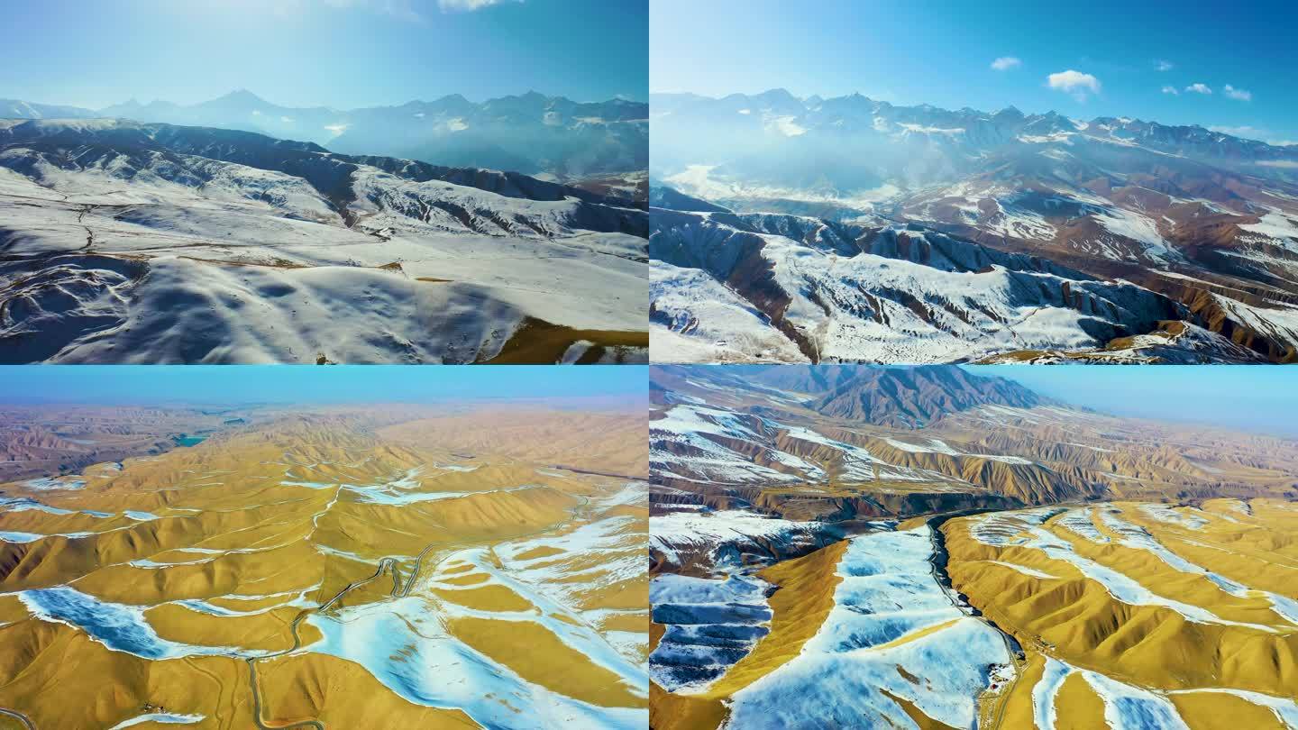 4k航拍甘肃张掖祁连山雪峰高山大山巍峨