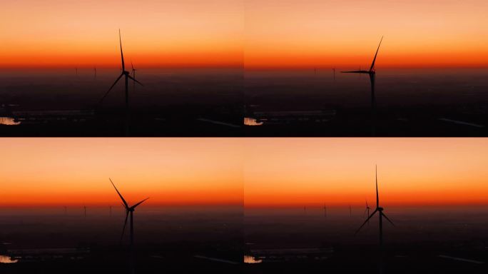 日出朝霞郊外电力风车4K航拍