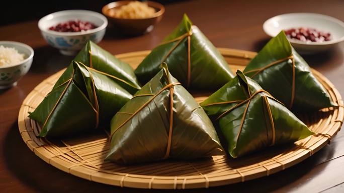 4K端午吃粽子食粽包粽子传统节庆食物