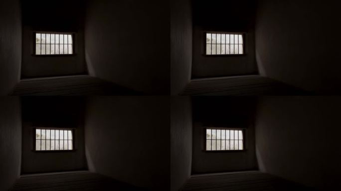 监狱牢房微弱光线铁窗复原场景4K