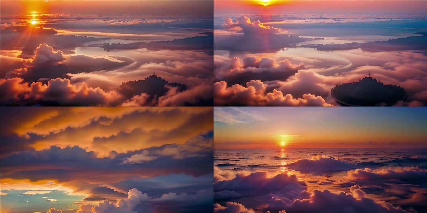 云层云海夕阳唯美空镜宣传片蘑菇云