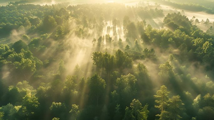 森林阳光 森林 树林 雾气 雾气弥漫