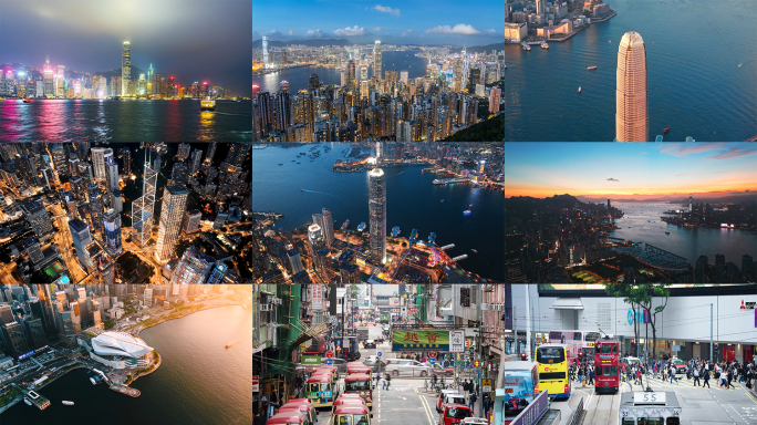 香港延时航拍地标人流车流繁忙金融