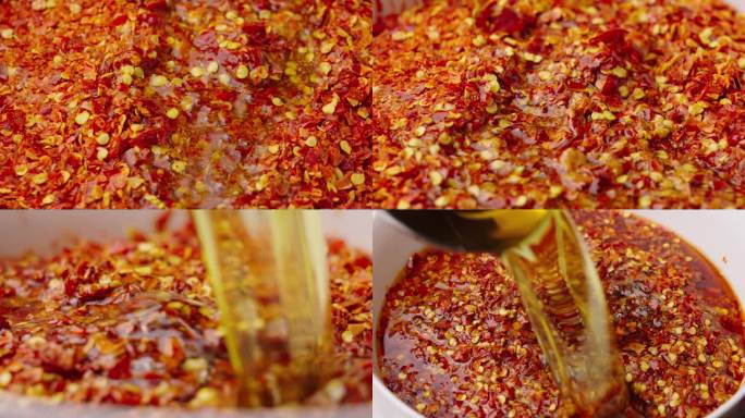 【原创】重庆美食红油辣椒热油浇在辣椒上