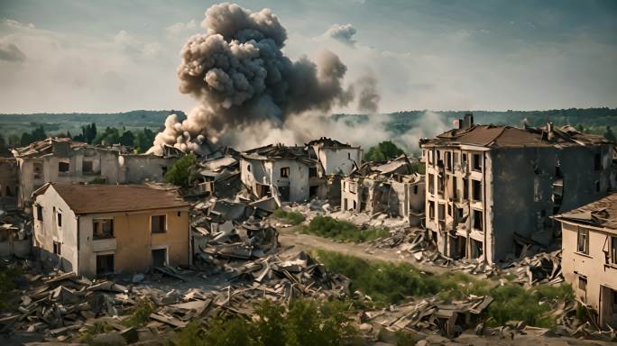 战争废墟炸弹摧毁村庄国家房屋危险城市爆炸