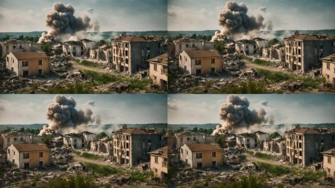 战争废墟炸弹摧毁村庄国家房屋危险城市爆炸