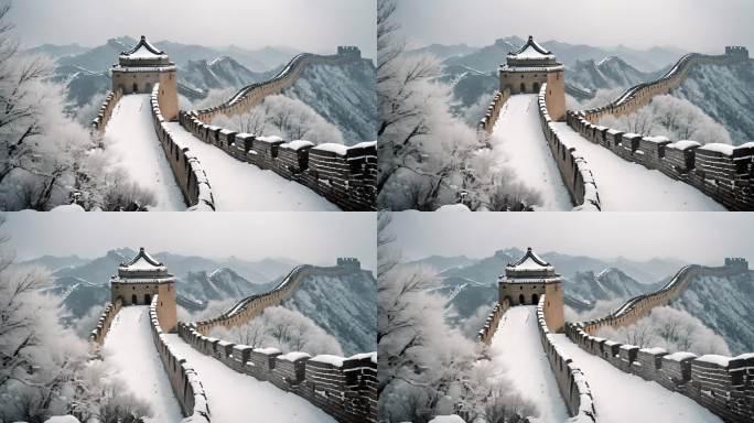 长城 冬天 雪景 红叶  万里长城 中国