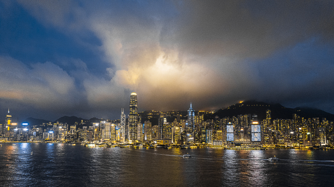 航拍香港维多利亚港夜景