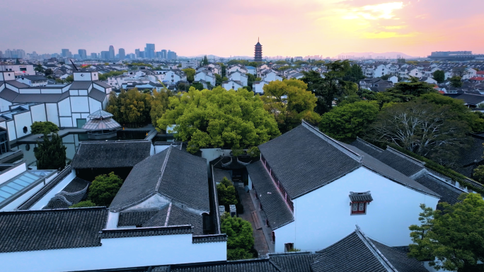 苏州园林拙政园苏州古城北寺塔姑苏区航拍