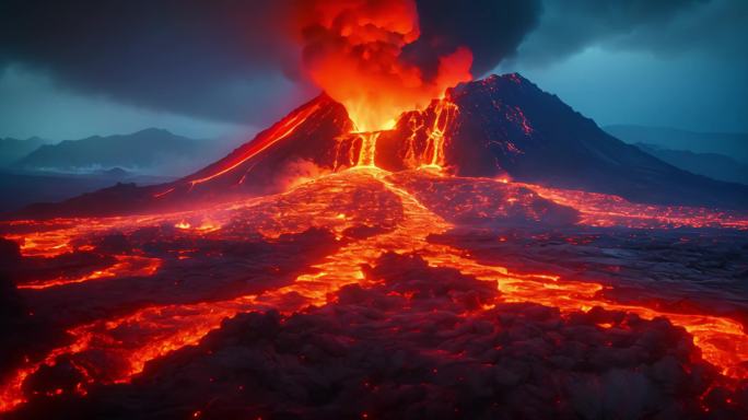 火山喷发岩浆流动沙尘暴极端天气