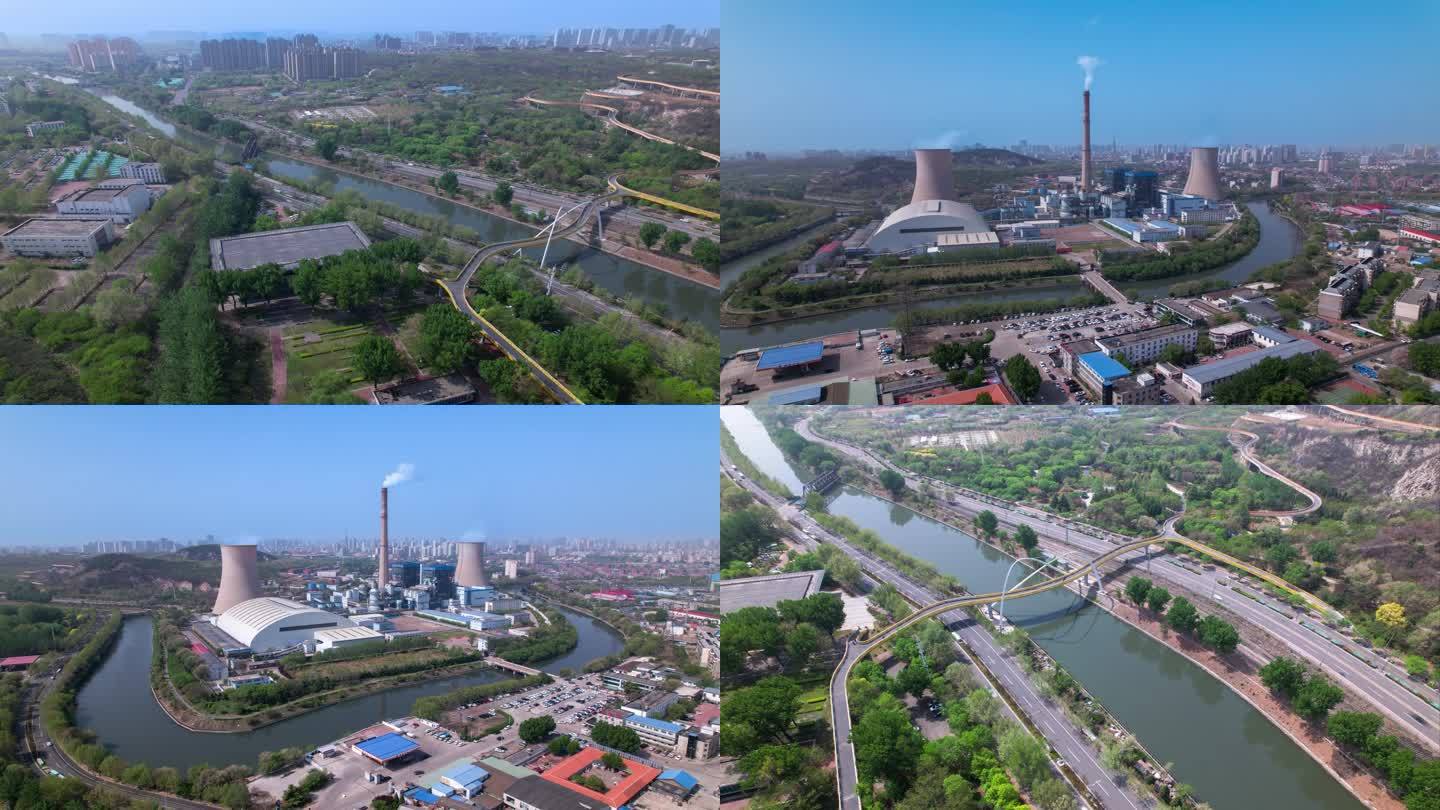 唐山城市风光航拍4K延时大城山发电厂工业