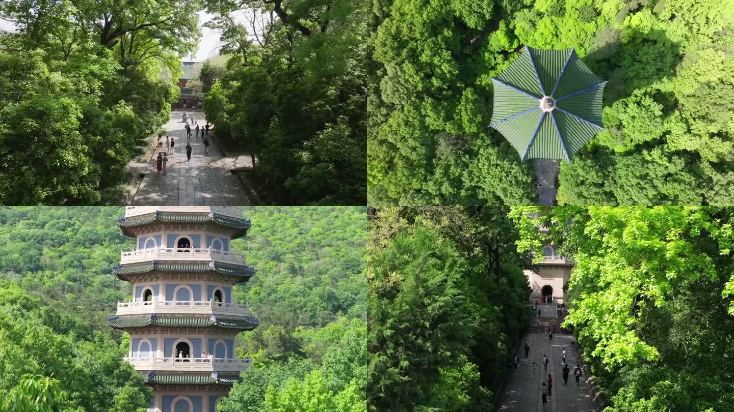 南京中山陵灵谷寺景区灵谷塔航拍4K超清