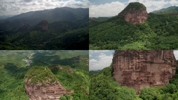 天水麦积山石窟夏季航拍延时合集