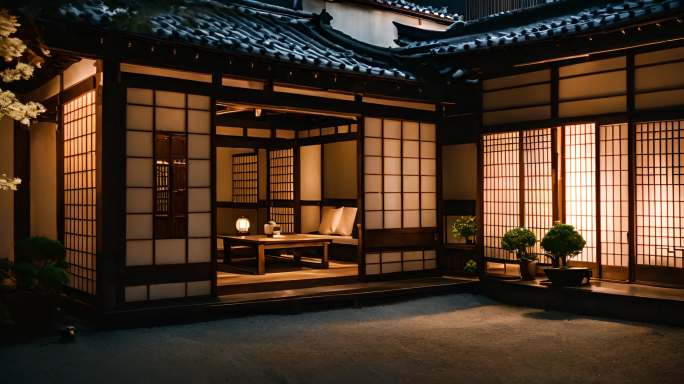 夜晚的日式庭院