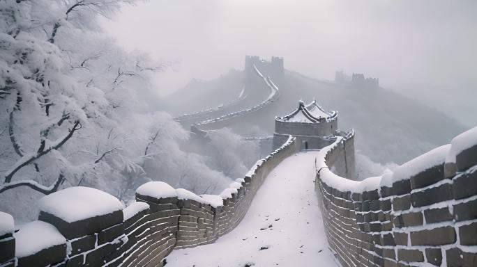 长城 冬天 雪景 红叶  万里长城 中国