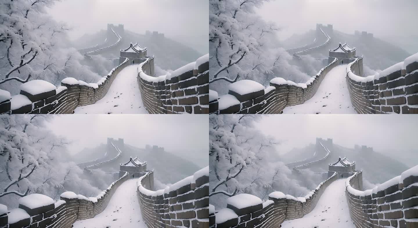 长城 冬天 雪景 红叶  万里长城 中国